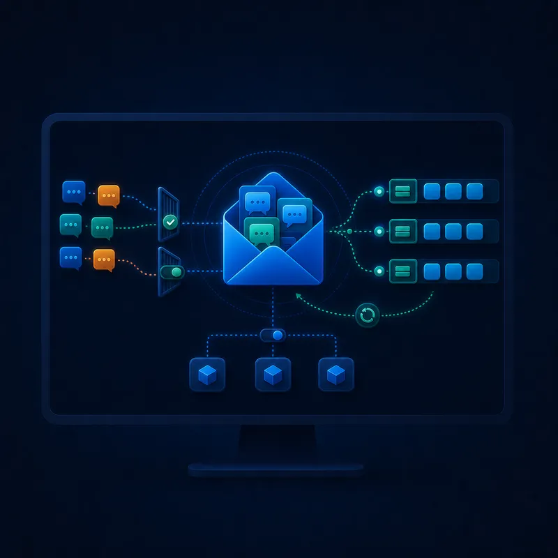 Een beheerste DataInbox houdt bedrijfsberichten centraal terwijl infrastructuurlocaties en herstelroutes selecteerbaar blijven