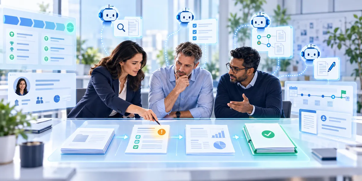 Bid professionals review tender requirements, evidence and gaps while specialised AI agents support dossier preparation